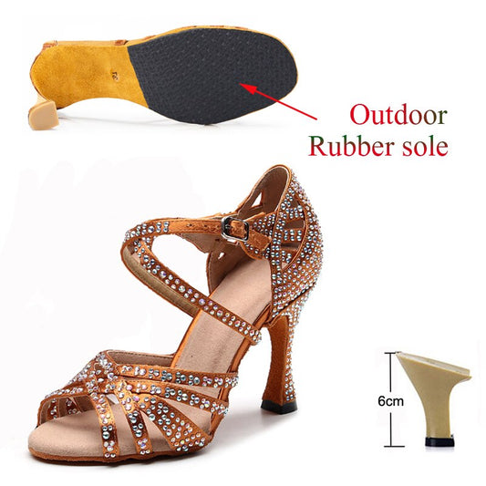 Latin Dance Shoes Ladies Salsa Tango Sneakers Training Dance Shoes High Heel Sandals Summer Square Dance Shoes Bronze Black