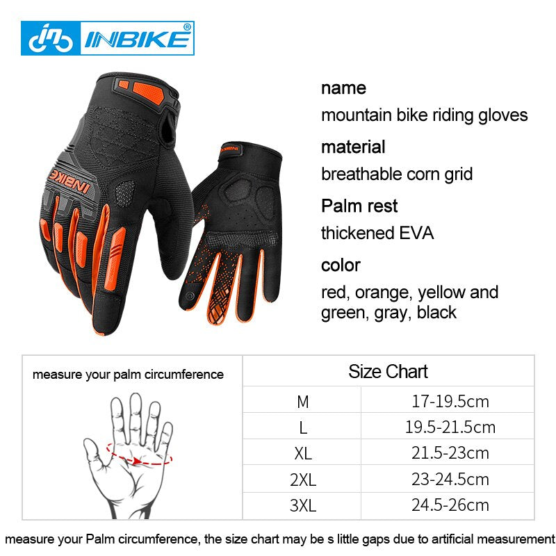 INBIKE Mountain Bike Gloves Thickened TPR Palm Pad Men's Woman Shockproof Full Finger Cycling Downhill MTB Bicycle Gloves MC020