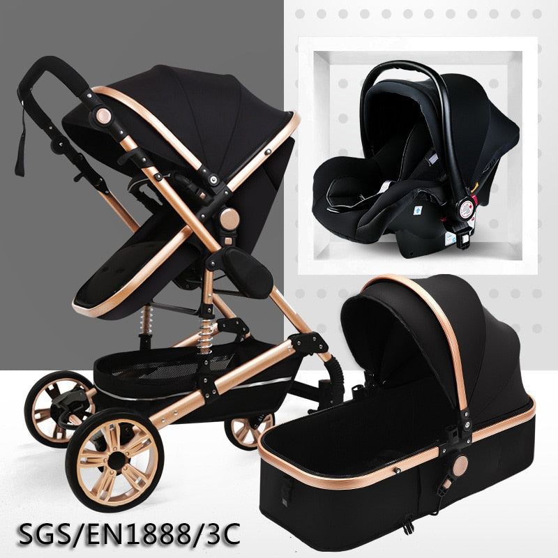 Multifunctional 3 in 1 Baby Stroller High Landscape Stroller Folding Carriage Gold Strollers Newborn Stroller Free Shipping