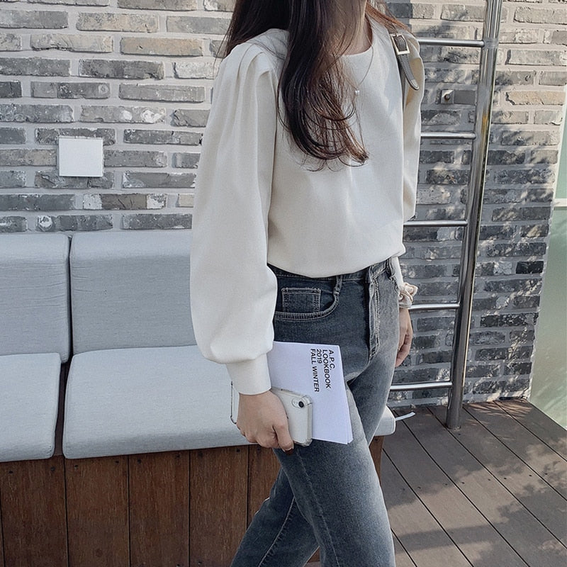 New 2021 Spring Summer Women's Blouses Shirt Puff Sleeve Elegant Sweetheart Clothing Solid Wild Korean Style Lady Tops BL3260
