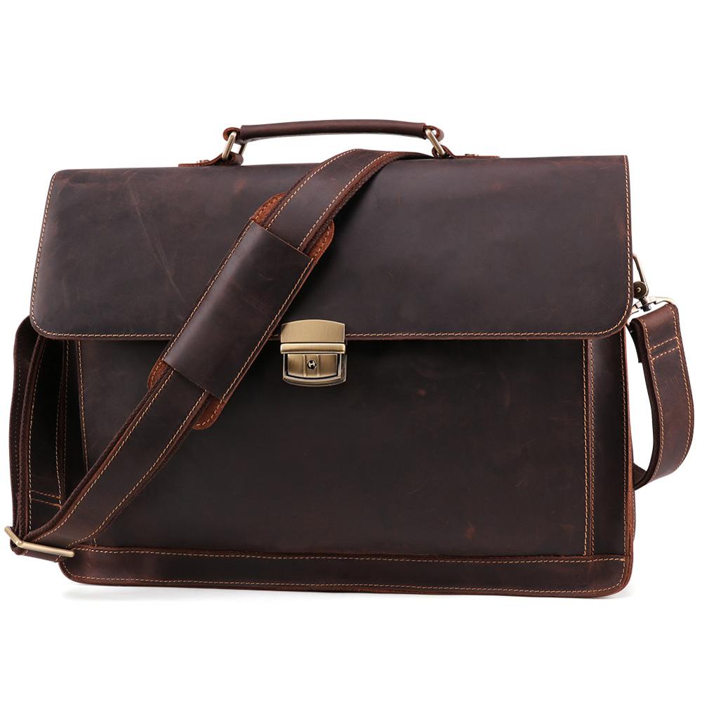 JOYIR Crazy Horse Genuine Leather Men's Briefcase Vintage Messenger Shoulder Bag Men's Business Laptop Handbag For Male 6393