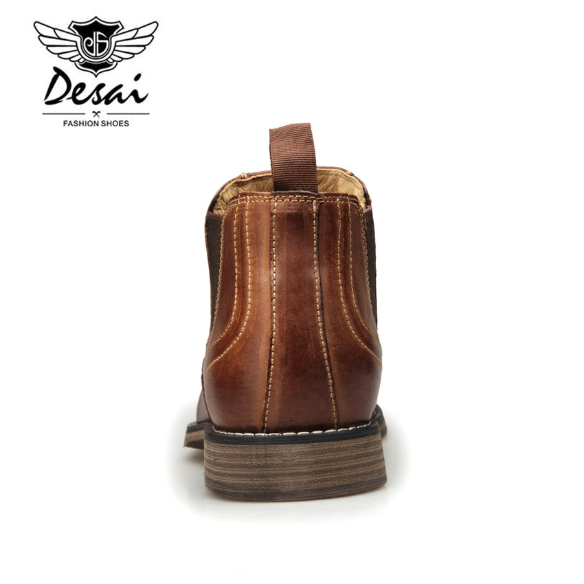 DESAI Genuine Leather Men's Boots Vintage Style High-Cut Lace-Up Shoes Men Fashion Casual Brogue High Boots EUR Size 8-12