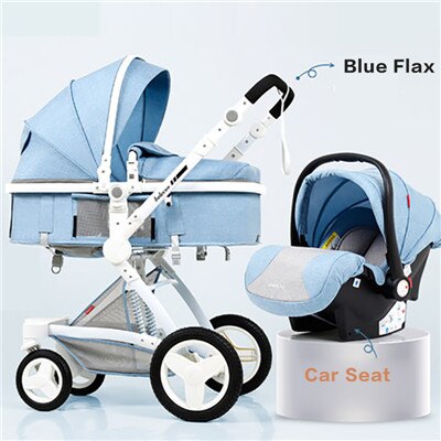 Belecoo baby stroller high landscape baby stroller basket can sit lying folding 3in1 leather baby stroller with car seat gift