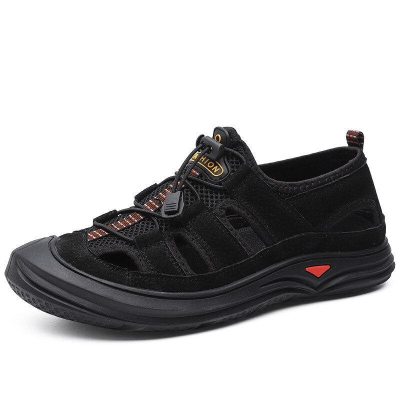 ZUNYU New Men Leather&Mesh Outdoor Sandals 2019 Summer Men Breathable Casual Shoes Footwear Walking Beach Sandals Water Sneakers