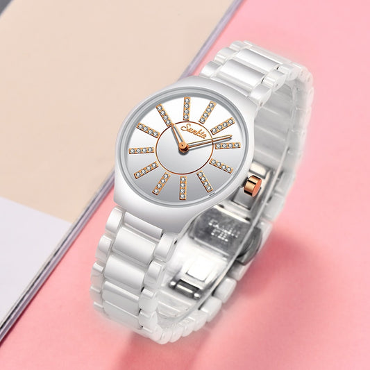 SUNKTA luxury women watches brand crystal fashion White Bracelet watches ladies watch waterproof watch women Relogio Feminino