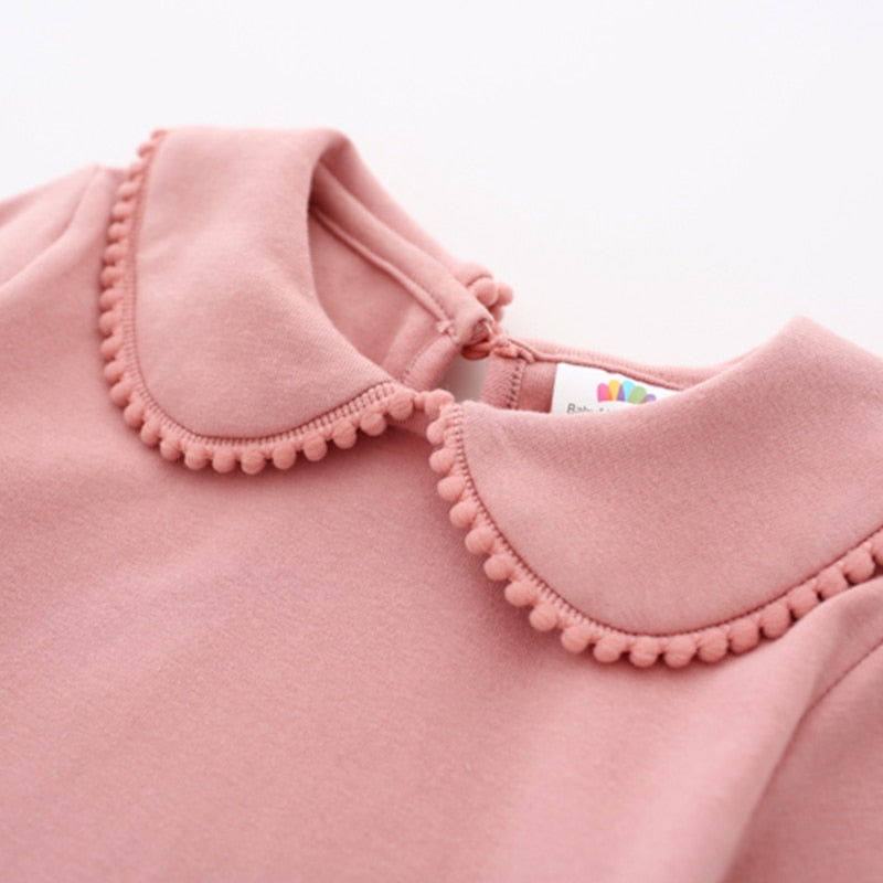 2022 Spring Autumn 2-10 Years Old Baby Children'S Clothing Long Sleeve Solid Pure Color Cute Cartoon Kids Girls Basic T Shirts