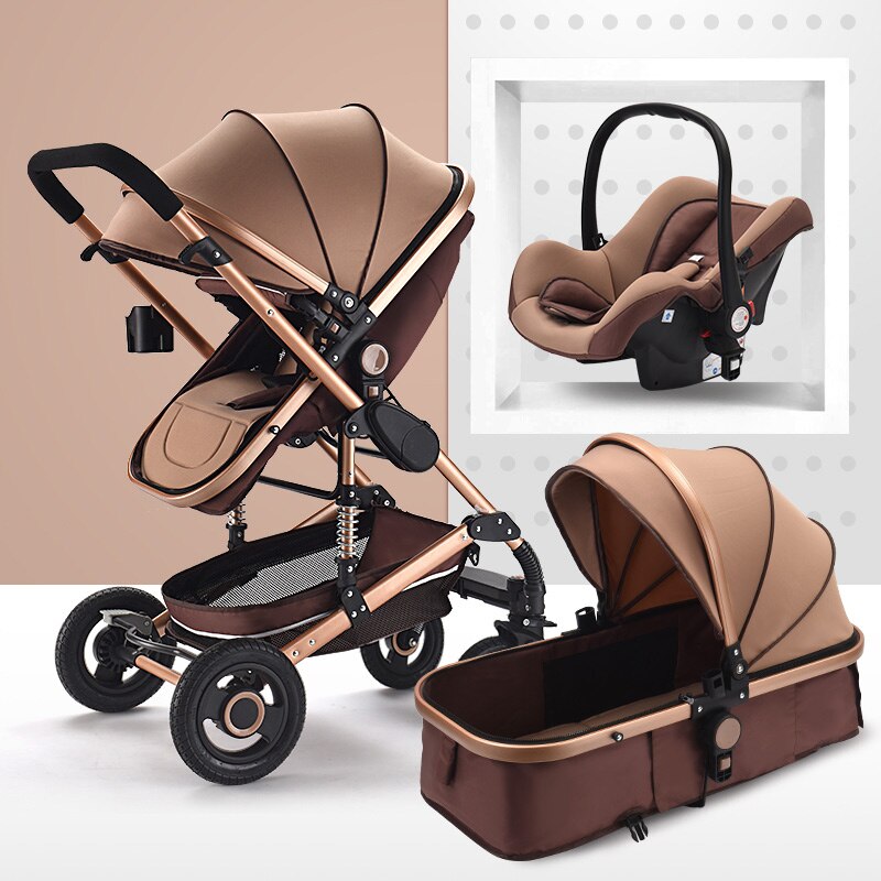 Multifunctional 3 in 1 Baby Stroller High Landscape Stroller Folding Carriage Gold Strollers Newborn Stroller Free Shipping