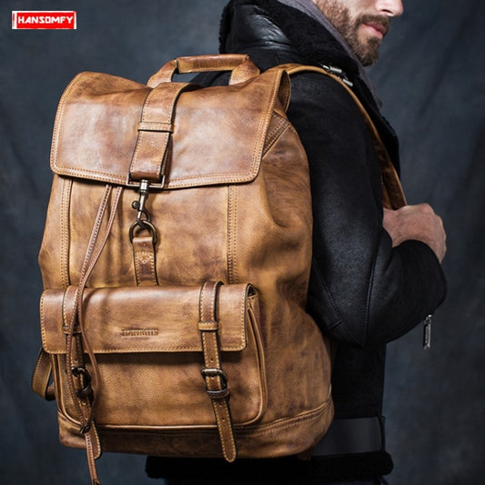 Genuine Leather Men Backpack Travel Shoulder Bag Full Leather Large Capacity Men's Laptop Backpacks First Layer Cowhide Bags