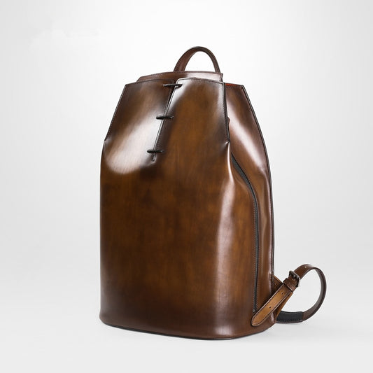 Men's Handmade Patina Calfskin Backpack Italian Luxury Brand Printing Vintage 15 Inch Laptop Genuine Leather Backpacks Mochila