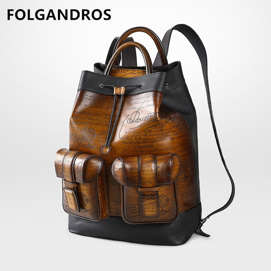 Men's Classic Italian Leather Backpack Multifunction Famous Brand Designer Daypack Vintage Laptop Travel Bag