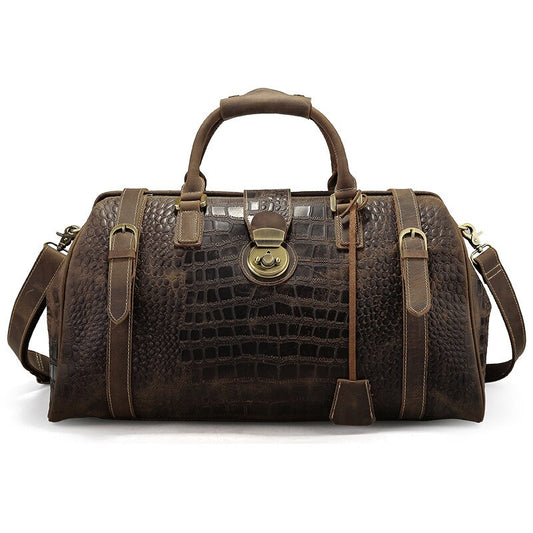 Men's Travel Duffle Bag Genuine Leather Crocodile Pattern Large Capacity Lock Male Travel Business Bag Crazy Horse Leather Totes