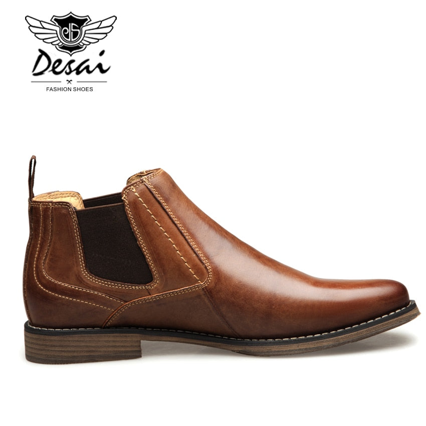 DESAI Genuine Leather Men's Boots Vintage Style High-Cut Lace-Up Shoes Men Fashion Casual Brogue High Boots EUR Size 8-12
