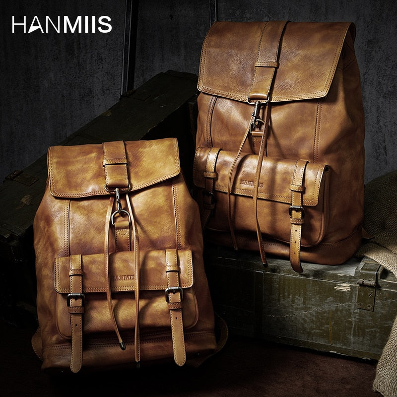 Genuine Leather Men Backpack Travel Shoulder Bag Full Leather Large Capacity Men's Laptop Backpacks First Layer Cowhide Bags