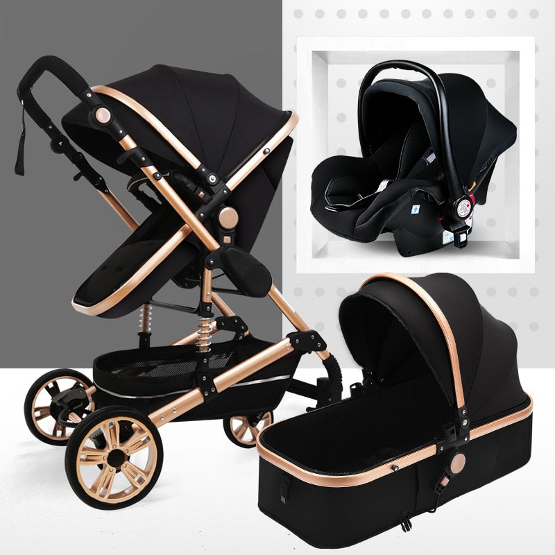 Multifunctional 3 in 1 Baby Stroller High Landscape Stroller Folding Carriage Gold Strollers Newborn Stroller Free Shipping
