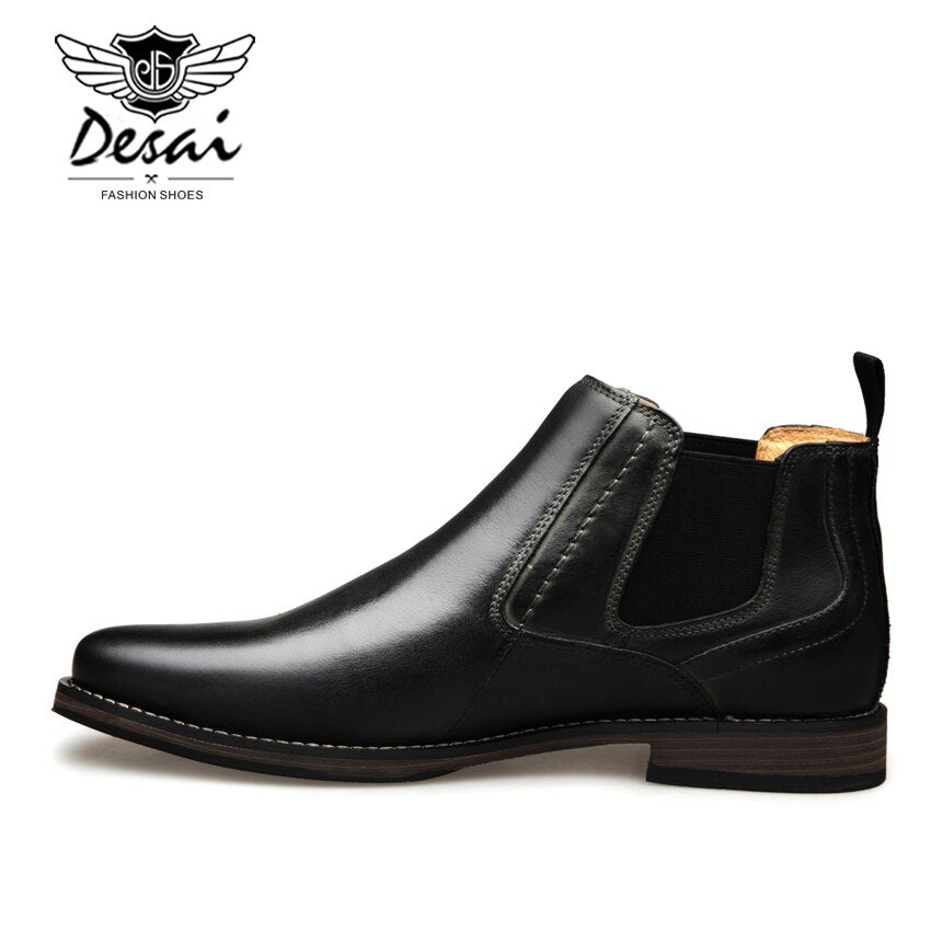 DESAI Genuine Leather Men's Boots Vintage Style High-Cut Lace-Up Shoes Men Fashion Casual Brogue High Boots EUR Size 8-12