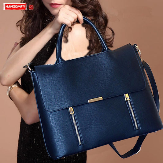2022 New Women's Briefcase Female 14 Inch Laptop Portable Handbags Large-capacity Shoulder Bag Business Leather Crossbody Bags