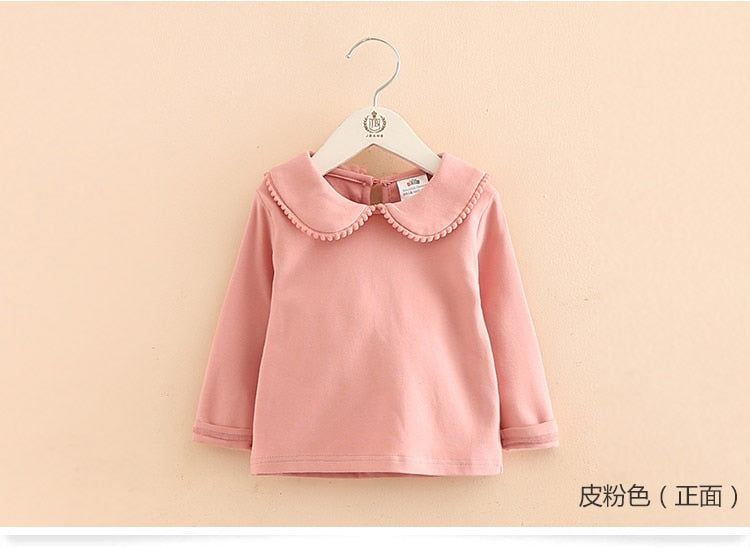 2022 Spring Autumn 2-10 Years Old Baby Children'S Clothing Long Sleeve Solid Pure Color Cute Cartoon Kids Girls Basic T Shirts
