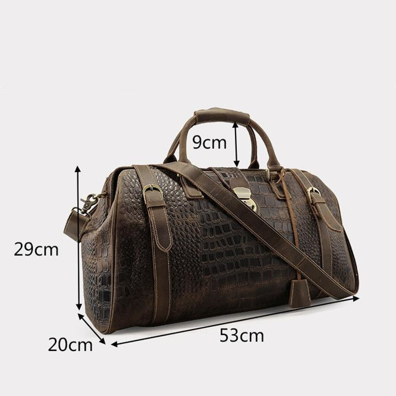 Men's Travel Duffle Bag Genuine Leather Crocodile Pattern Large Capacity Lock Male Travel Business Bag Crazy Horse Leather Totes