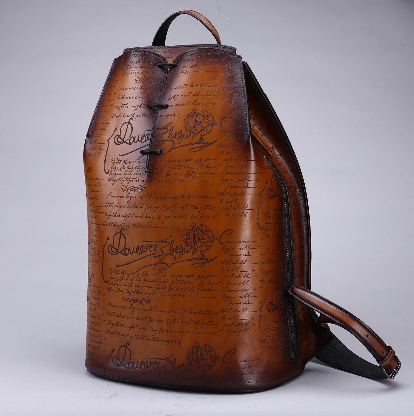 Men's Handmade Patina Calfskin Backpack Italian Luxury Brand Printing Vintage 15 Inch Laptop Genuine Leather Backpacks Mochila
