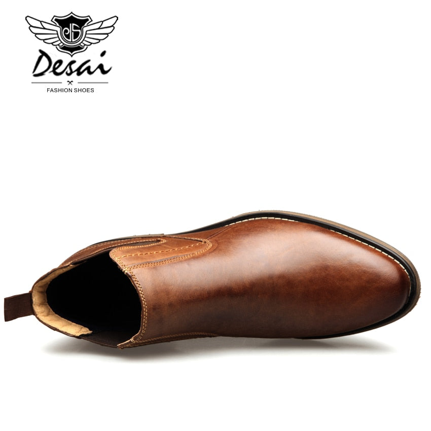DESAI Genuine Leather Men's Boots Vintage Style High-Cut Lace-Up Shoes Men Fashion Casual Brogue High Boots EUR Size 8-12