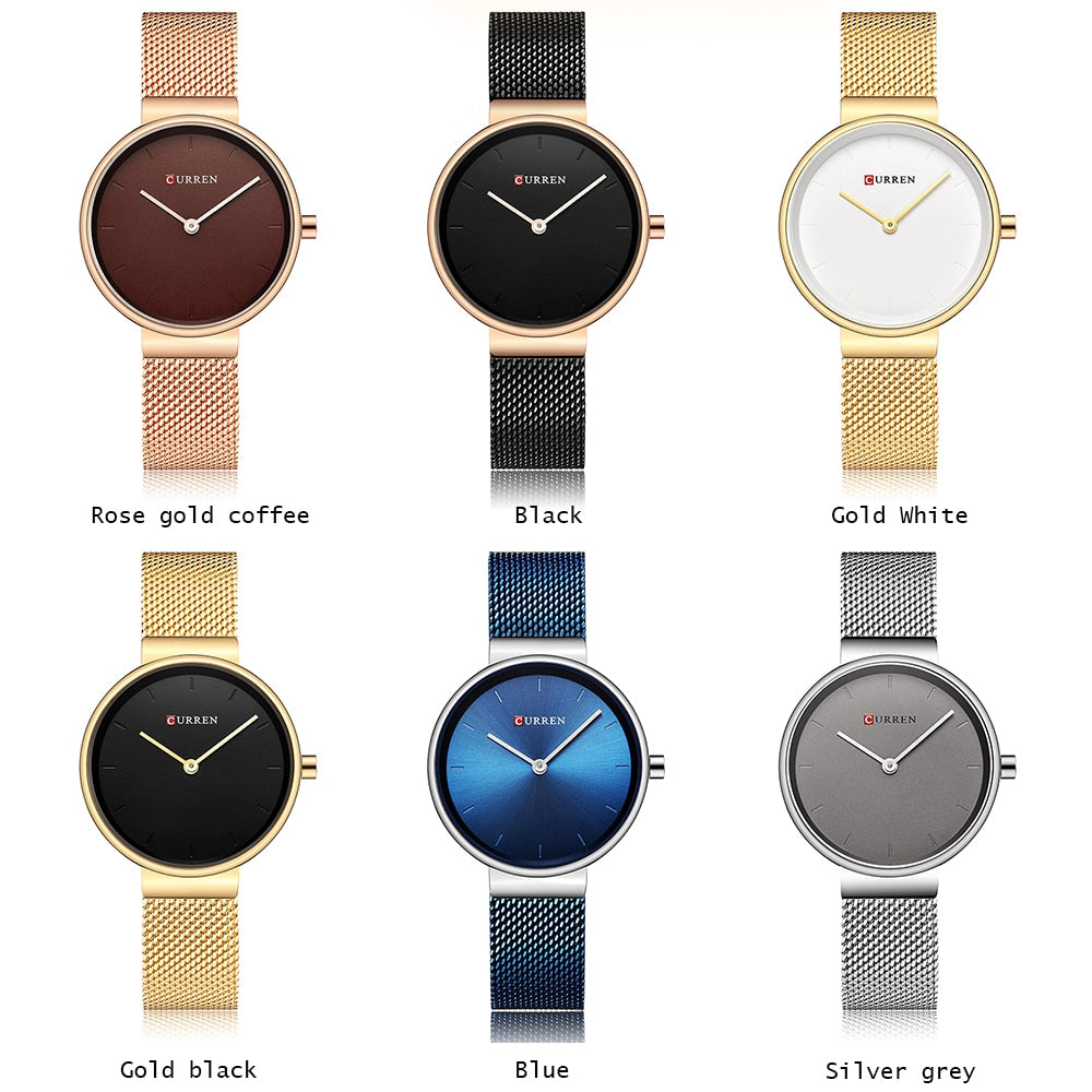 CURREN Ladies Watches Luxury Brand Stainless Steel Mesh Belt Quartz Watch Women Casual Fashion Blue Female Clock Montre Femme