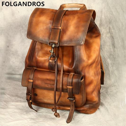 Brand Original Handmade Backpack Italian Imported Calfskin Bag Men's Large Capacity Vintage Genuine Leather Double Shoulder Bag