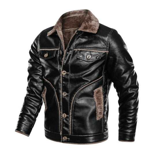 HIEXHSE Men Leather Jacket Winter Faux Leather Coat Parka Motorcycle Bike Bomber Jackets Male Fur Lining Coats 8XL Men's Cloting