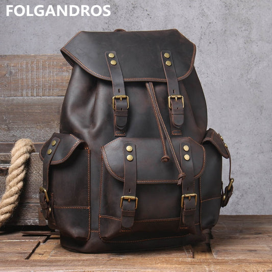 5 days arrival,Men's Vintage Full Grain Leather Backpack Large Capacity Genuine Leather Daypack Laptop Document Cowhide Backpack
