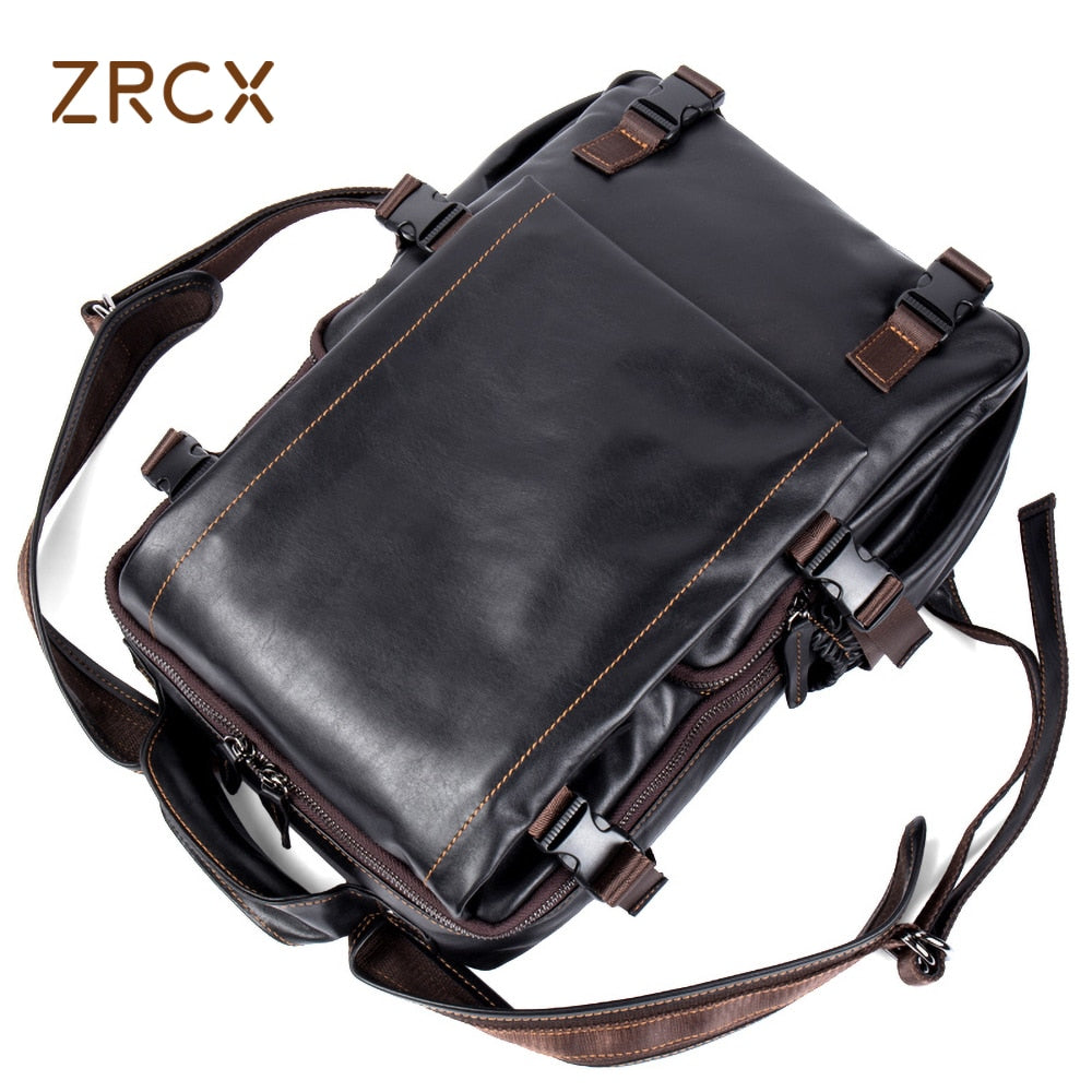 ZRCX Travel Genuine Leather Backpack Male Retro Handmade First Layer Leather Backpack Casual Business Computer Bag School Bag