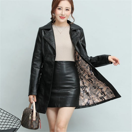 Winter New girl thick Leather Jacket Long Women's Coat slim Fashion punk Female Motorcycle Clothing faux leather Blazer autumn