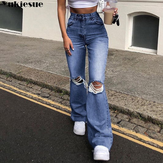 flare Pants Female Women's Jeans clothes Boyfriend Jeans Women Jeans Pants High Waist Mom Ripped Jeans 2021 Stright Trousers