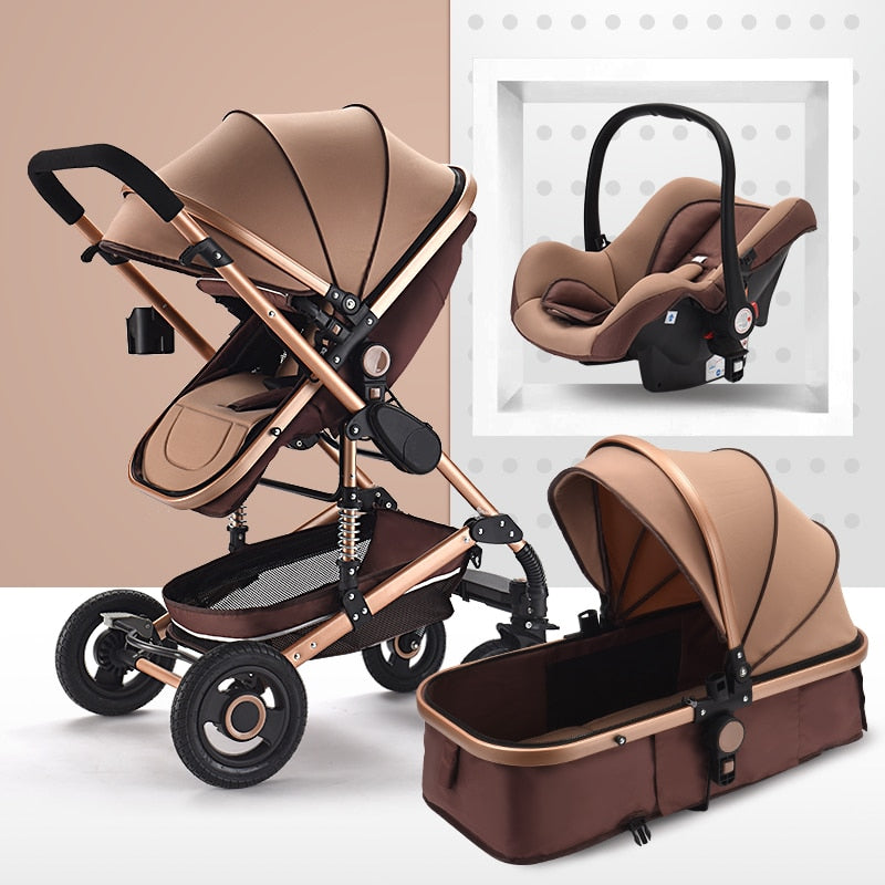 Multifunctional 3 in 1 Baby Stroller High Landscape Stroller Folding Carriage Gold Strollers Newborn Stroller Free Shipping