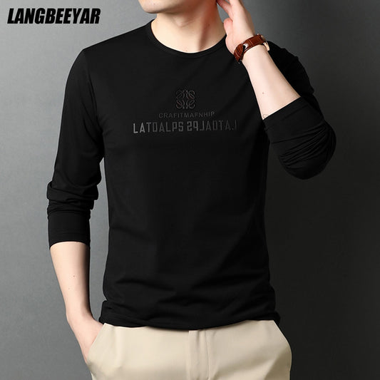 2022 Top Quality New Fashion Brand 95% Cotton 5% Spandex Mens Casual Long Sleeve t Shirt Plain Round Neck Tops Men Clothes