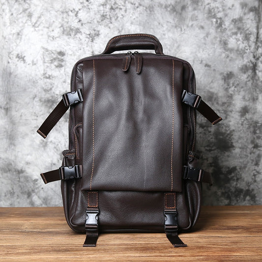 NZPJ Leather Men's Backpack First Layer Cowhide Leisure Business Travel Backpack Large Capacity Computer Bag Women's Schoolbag