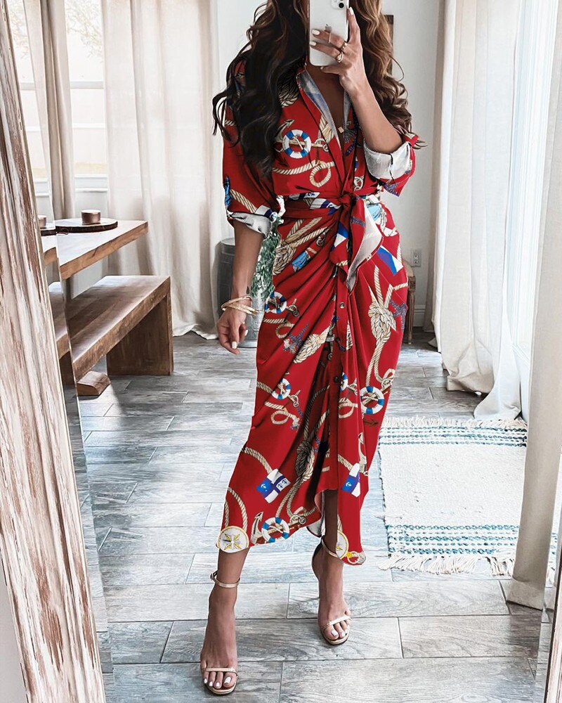 Striped Leopard Print Button Women's Dress Spring 2022 Elegantes Ankle Bandage Dress Half Sleeve Vintage Dress Shirt Beach Robe