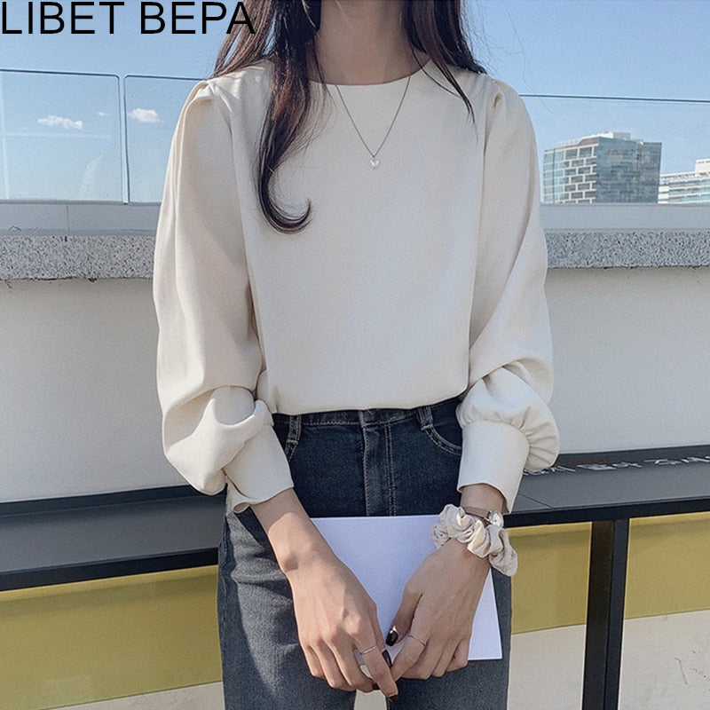 New 2021 Spring Summer Women's Blouses Shirt Puff Sleeve Elegant Sweetheart Clothing Solid Wild Korean Style Lady Tops BL3260