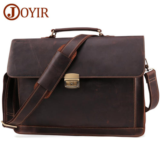 JOYIR Crazy Horse Genuine Leather Men's Briefcase Vintage Messenger Shoulder Bag Men's Business Laptop Handbag For Male 6393