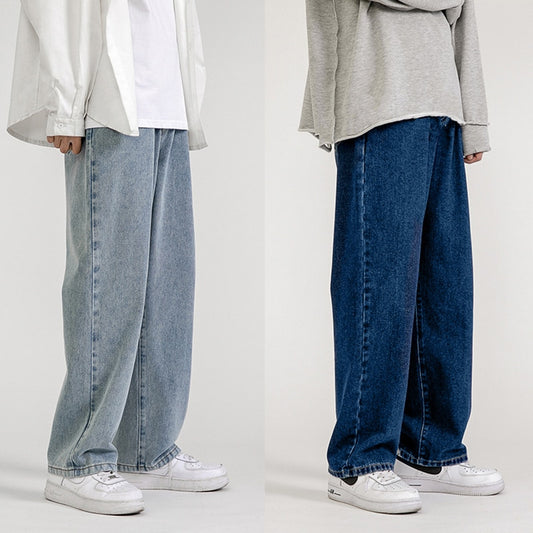 Korean Fashion Men Wide Leg Jeans 2022 spring New Streetwear Straight Baggy Denim Pants Male Brand Trousers