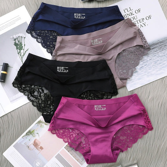 2Pcs Women's Cotton Underwear Sexy Lace Panties Mid-Waist Hollow Female Briefs Hip Lift Underpants For Lady Plus Size Lingerie