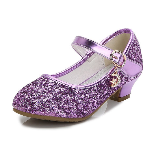 ULKNN Girls Purple High Heels For Kids Princess RED Leather Shoe Footwear Children's Party Wedding Shoes Round Toe 1-3CM