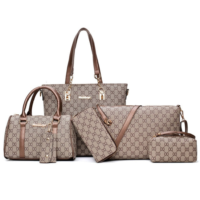 Women Handbag Leather Shoulder Bags Fashion Totes Female Purse Six-Piece Set Designer Brand Large Capacity Casual
