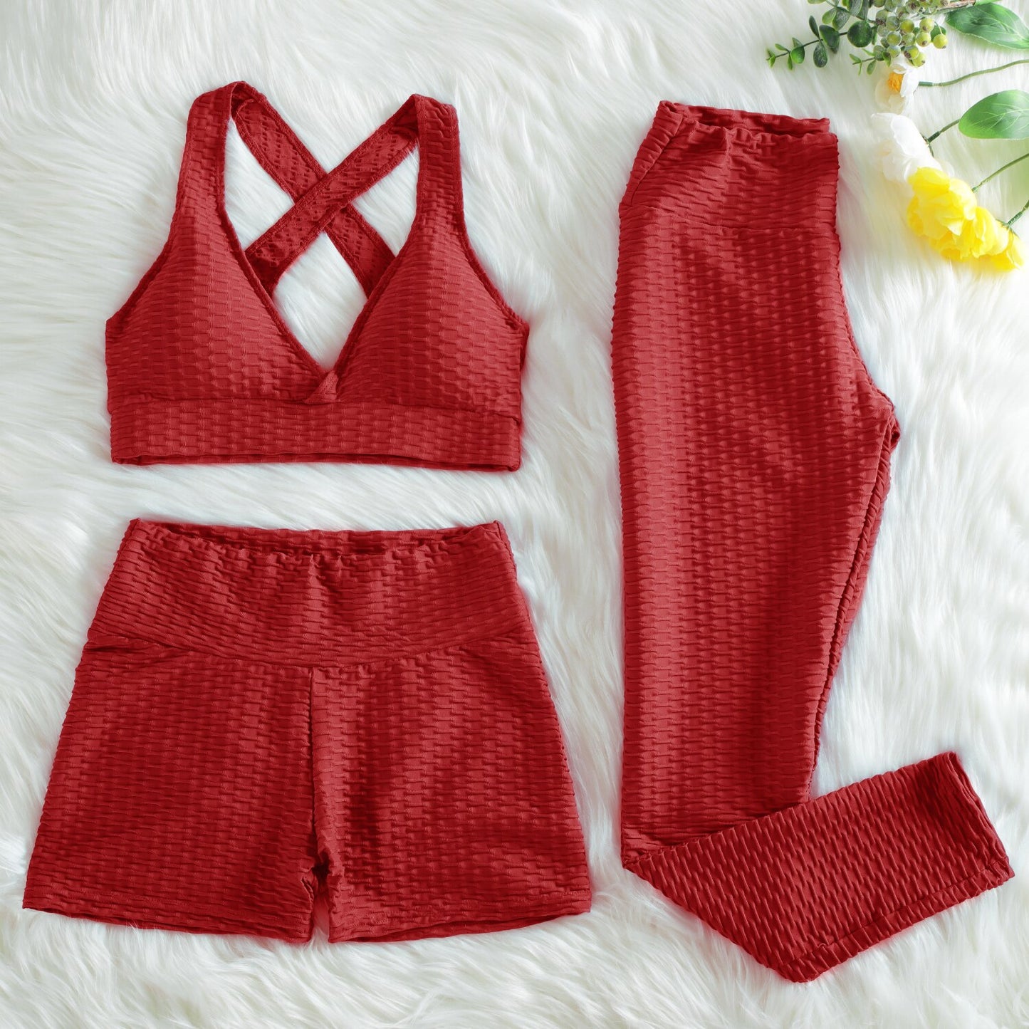 NORMOV Anti Cellulite 2/3PCS Long Seamless Yoga Set Gym Set Women Fitness High Waist Leggings Shorts Bra Skinny Sports Set Gym