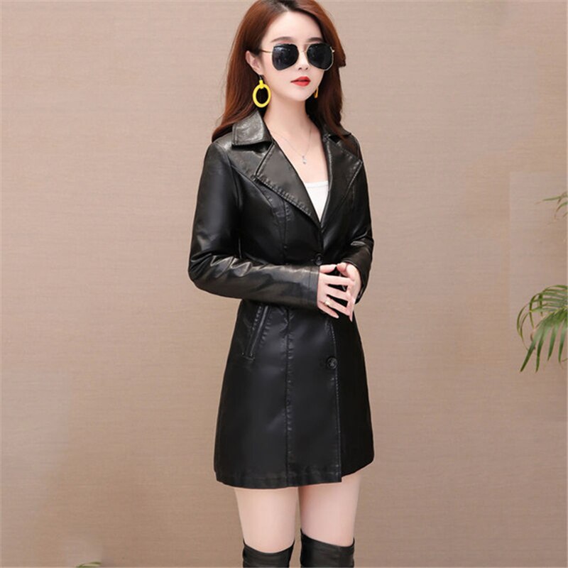 Winter New girl thick Leather Jacket Long Women's Coat slim Fashion punk Female Motorcycle Clothing faux leather Blazer autumn