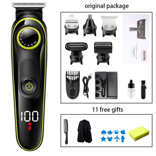 Professional LCD Hair Trimmer 5 in 1 Clipper Men Digital Electric Cutting Machine Salon cut Cordless Rechargeable