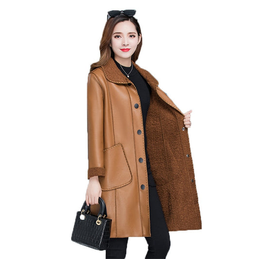 Winter warmth faux leather moto coat women black Brown tops PU jacket 2020 new lapel leisure fashion plus thick coat