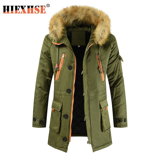 HIEXHSE Winter Jacket Men Parka Coat Brand Padded Artificial Fur Medium-long Thick Parkas Snowjacket Coat Warm Clothing