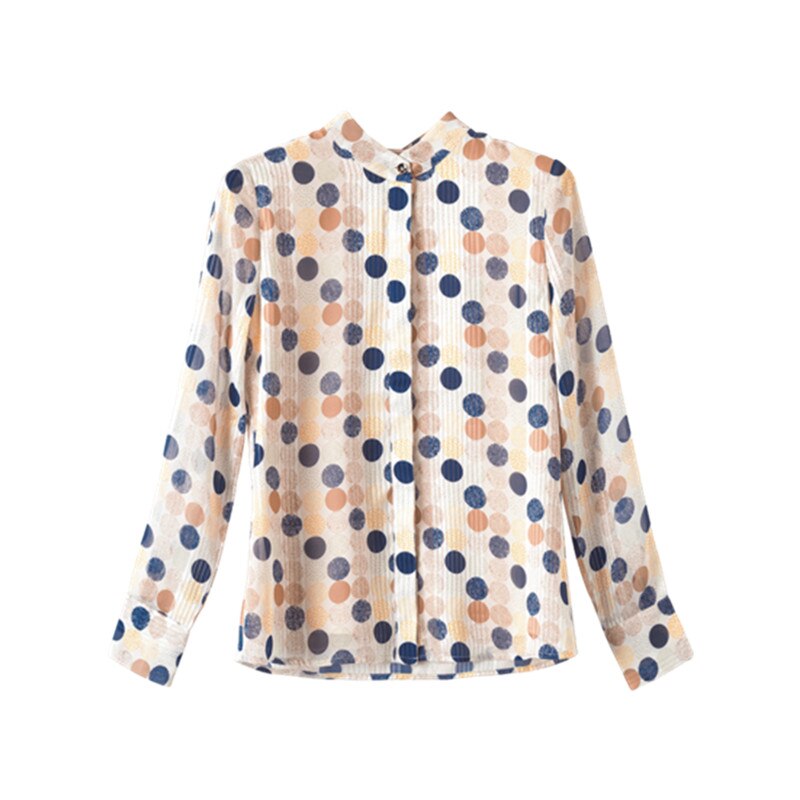 Korean Women Shirts Chiffon Blouses Women Long Sleeve Shirt Woman Polka Dot Shirts Top Ladies Print Blouse Tops Fashion Shirt