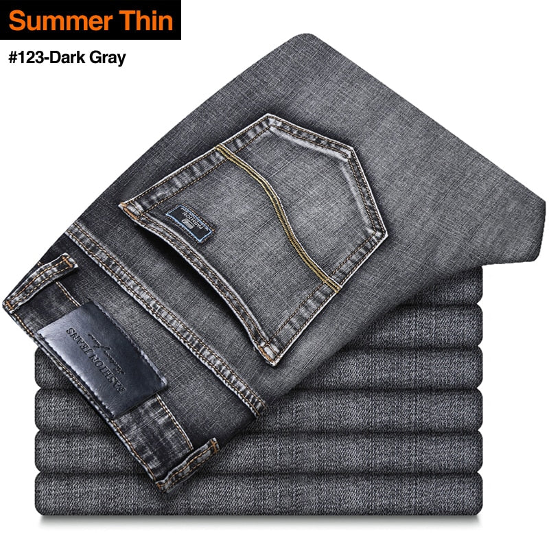 New Men Stretch Regular Fit Jeans| Best Business Casual Classic Style Fashion Denim Trousers| Male Black Blue Gray Pants www.chishtismart.com