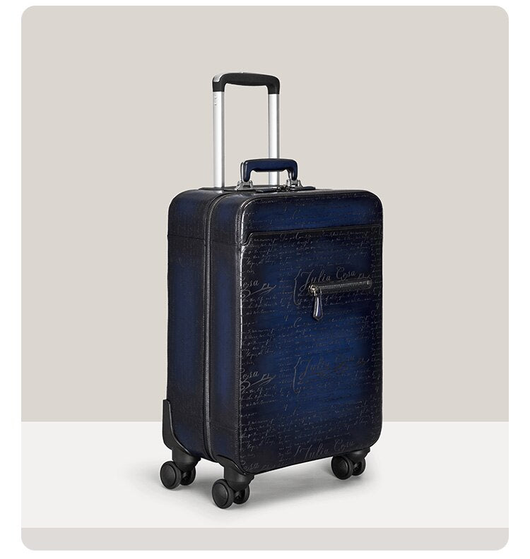 Italian Cowhide Leather Trolley Case Luxury Business Luggage 22" Genuine Leather Universal Wheel Password Boarding Soft Suitcase