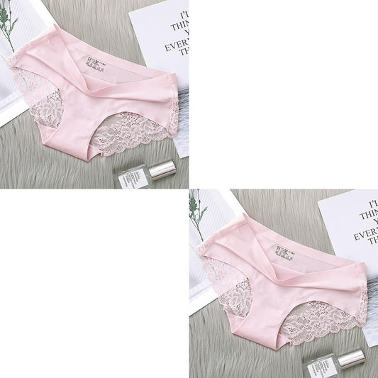 2Pcs Women's Cotton Underwear Sexy Lace Panties Mid-Waist Hollow Female Briefs Hip Lift Underpants For Lady Plus Size Lingerie